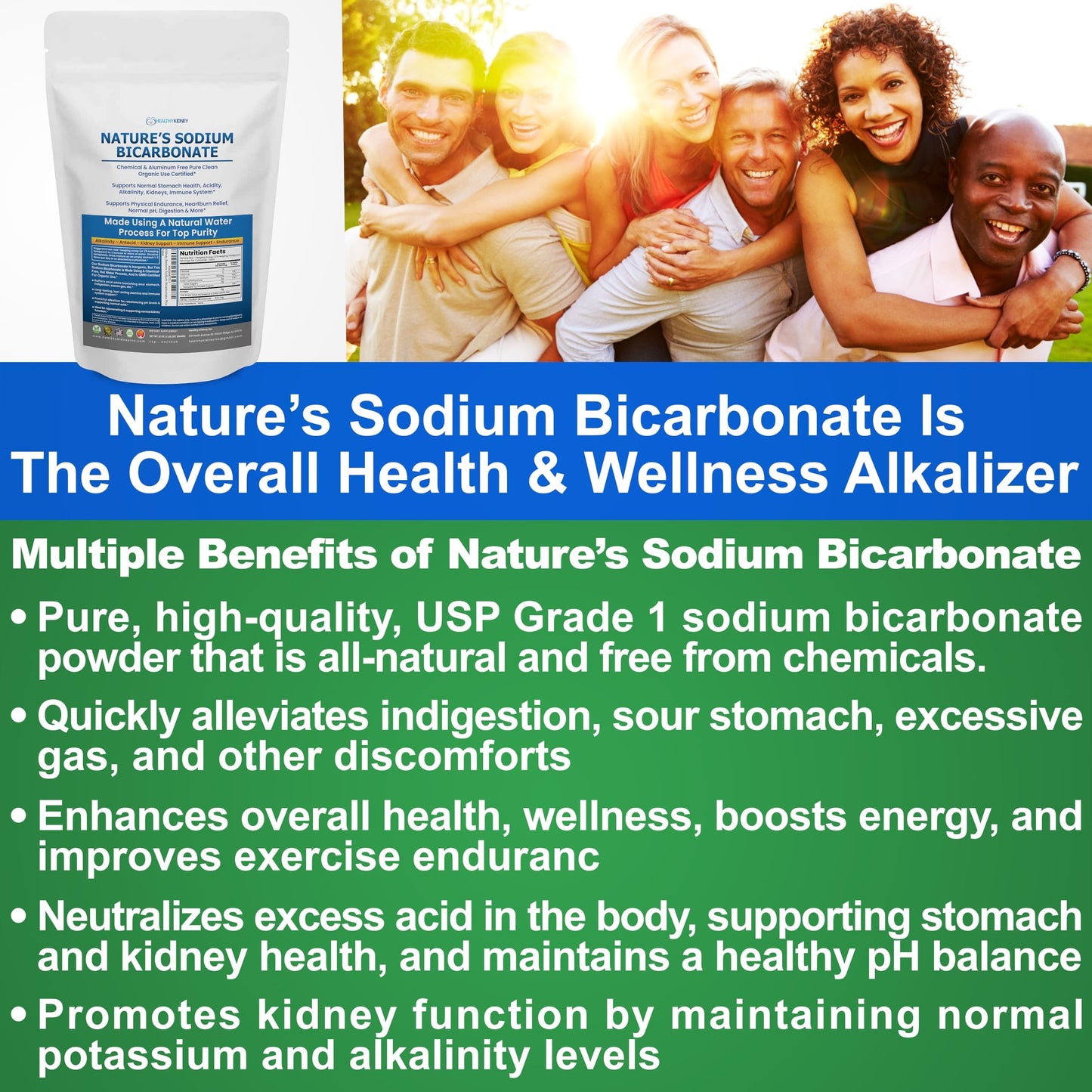 Kidney Restore Nature’s Sodium Bicarbonate - Aluminum-Free Organic Baking Soda (2 lb)