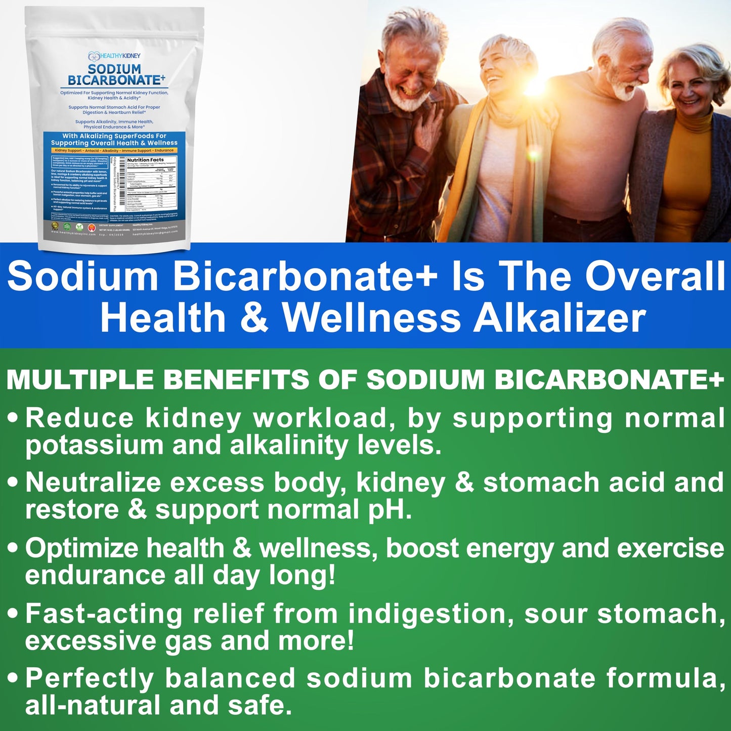 Kidney Restore Organic Sodium Bicarbonate Alkaline Supplement | Kidney Health & Stomach Support (1LB)