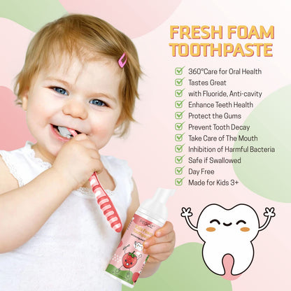 Kids Foam Toothpaste with Fruit Flavor - Anti-Cavity Formula (2x60ml)