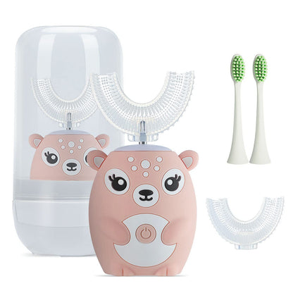 Kids U-Shaped Sonic Electric Toothbrush – 4 Heads, 6 Modes, Cartoon Deer Design
