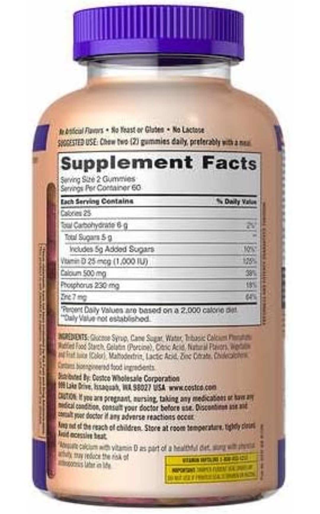 Kirkland Signature Chewable Calcium + Vitamin D3 Gummies, 120 ct Bottle