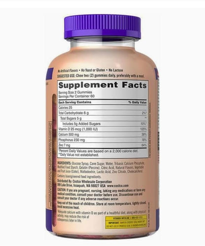 Kirkland Signature Chewable Calcium + Vitamin D3 Gummies, 120 ct Bottle