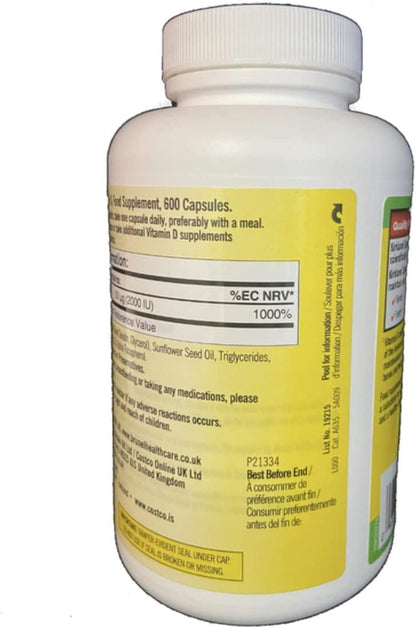Kirkland Maximum Strength Vitamin D3 600 Softgels (Pack of 2) - 2000 IU