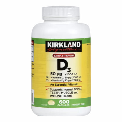 Kirkland Maximum Strength Vitamin D3 600 Softgels (Pack of 2) - 2000 IU