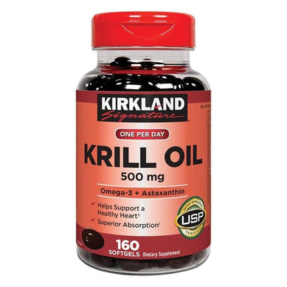 Kirkland Krill Oil 500 mg – 160 Softgels | USP Verified