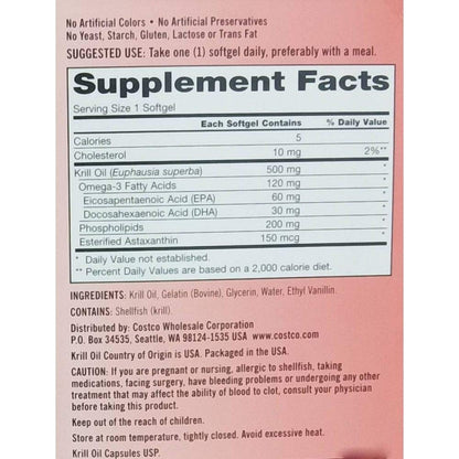 Kirkland Krill Oil 500 mg – 160 Softgels | USP Verified