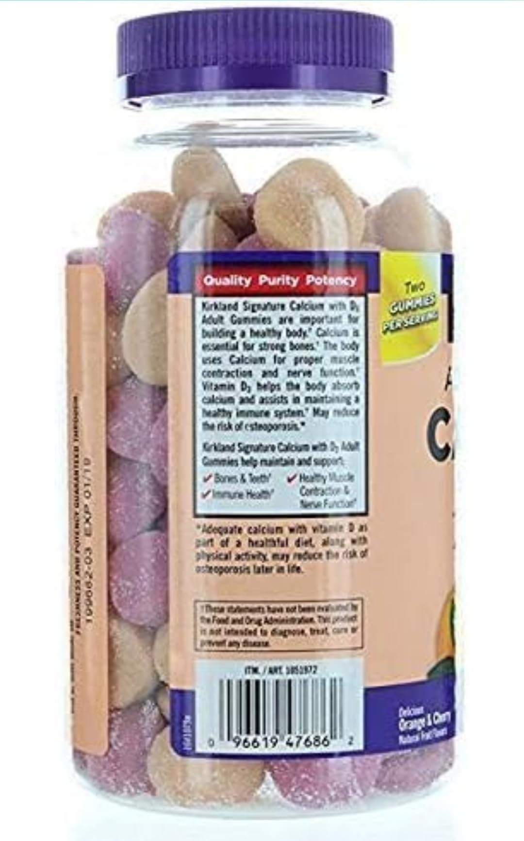 Kirkland Signature Chewable Calcium + Vitamin D3 Gummies, 120 ct Bottle