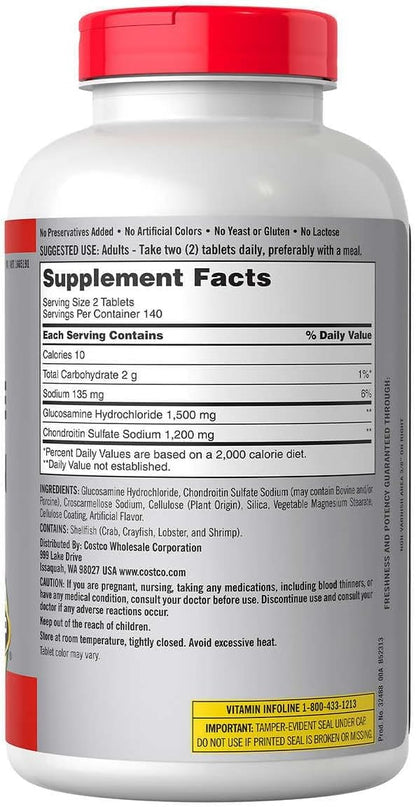 Kirkland Signature Glucosamine & Chondroitin – 280 Tablets | Joint Support
