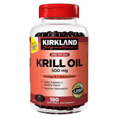 Kirkland Signature Krill Oil 500mg - 180 Softgels | Omega-3 & Astaxanthin
