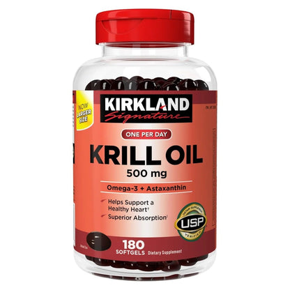 Kirkland Signature Krill Oil 500mg - 180 Softgels | Omega-3 & Astaxanthin