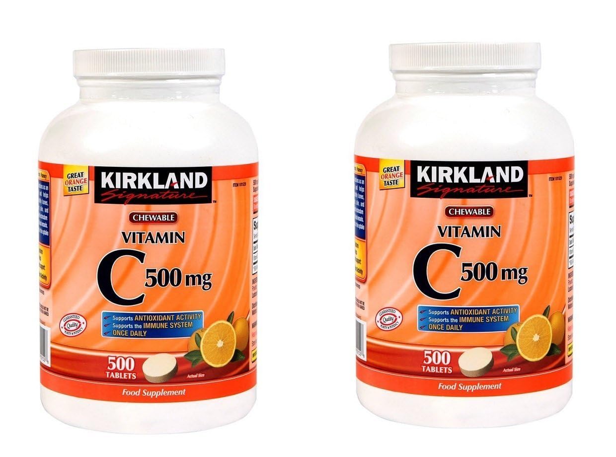 Kirkland Vitamin C 500 mg Chewable Tablets - Tangy Orange, Pack of 2 (500 Count)