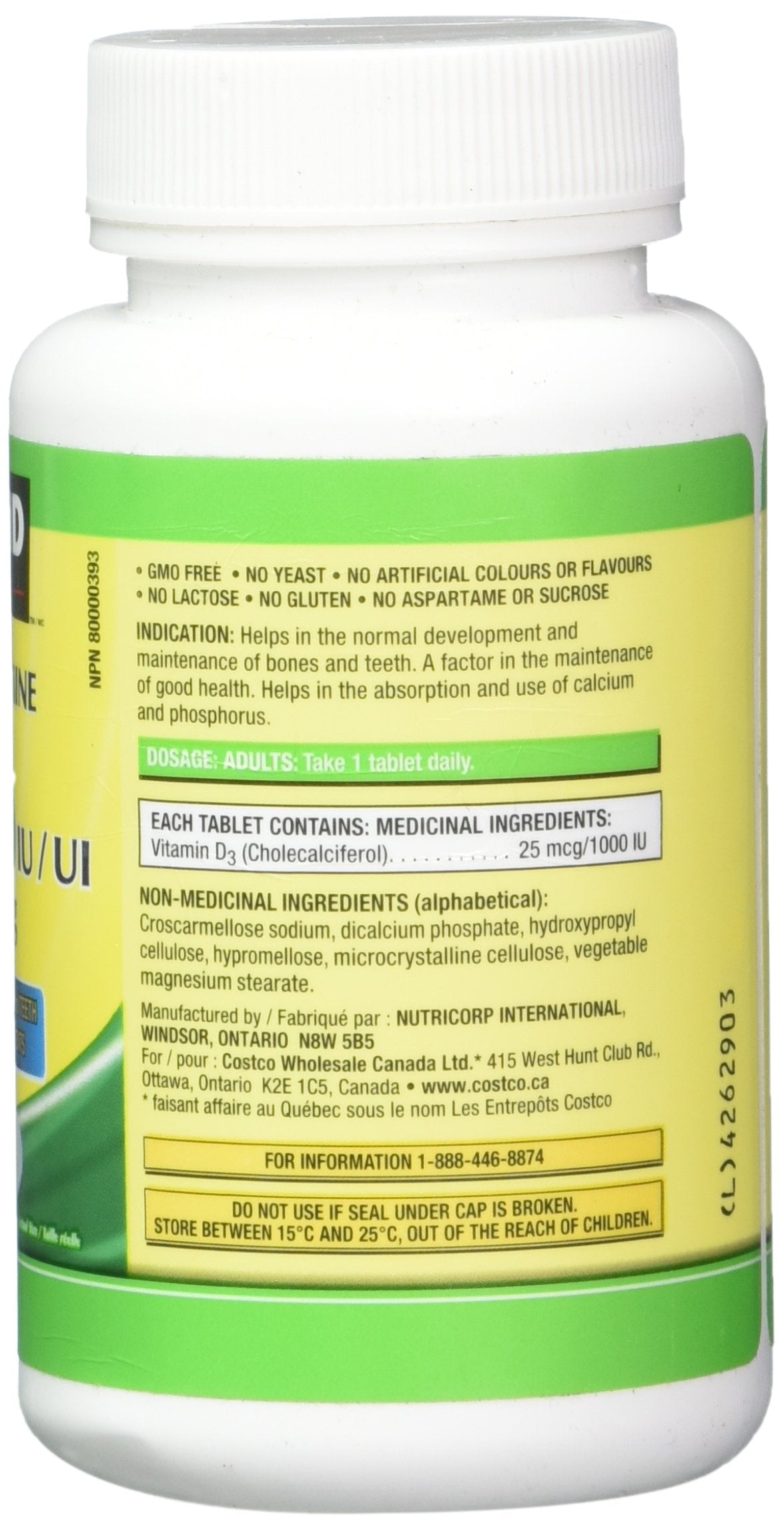 Kirkland Signature Vitamin D3 1000 IU, 360 Tablets