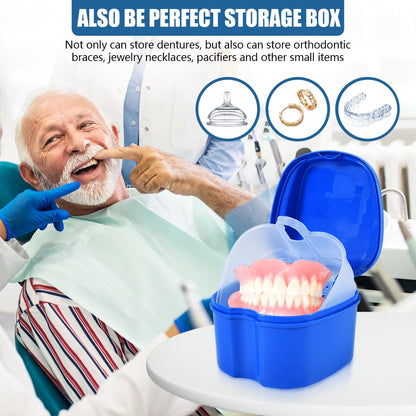 KISEER 2 Pack Denture Bath Case – Blue & Pink Travel Storage with Strainer Basket
