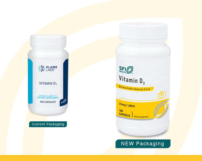 Klaire Labs Vitamin D3 1000 IU - Hypoallergenic, Bone & Immune Support