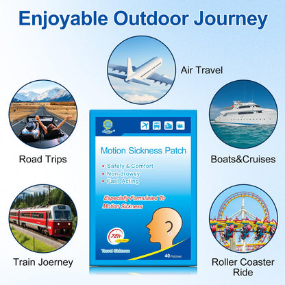 KONGDY Motion Sickness Patches - 40 Count, Non-Drowsy Relief for Cruise, Car, Air Travel