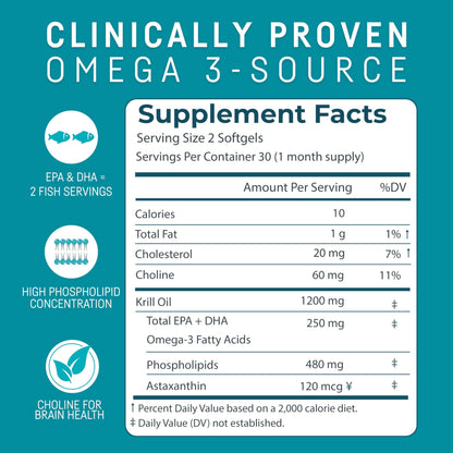 Kori Krill Oil Omega-3 – Superior Absorption (600 mg), EPA & DHA, 60 Softgels