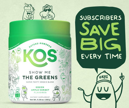 KOS Organic Super Greens Powder – Apple Flavor, Erythritol Free, 28 Servings