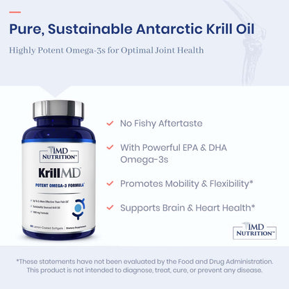 1MD KrillMD - Antarctic Krill Oil with Astaxanthin, EPA & DHA | 2x More Effective Than Fish Oil | 60 Softgels (2-Pack)