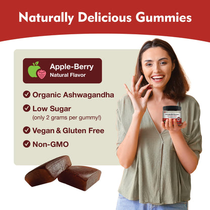 KSM-66 Ashwagandha Gummies – 600mg Organic Root Extract per Serving | Apple-Berry Flavor | Supports Relaxation, Focus & Energy (60 Gummies)