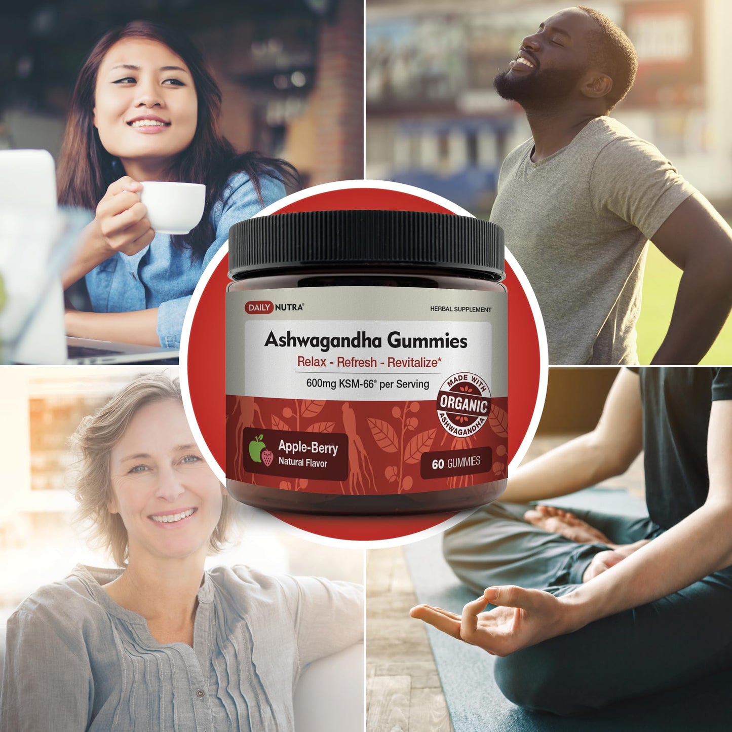KSM-66 Ashwagandha Gummies – 600mg Organic Root Extract per Serving | Apple-Berry Flavor | Supports Relaxation, Focus & Energy (60 Gummies)