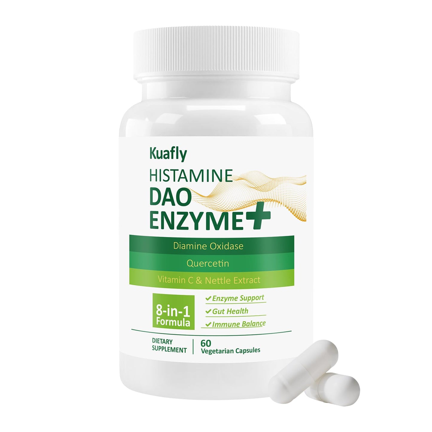 KUAFLY DAO Supplements Histamine Blocker – DAO Enzyme + Diamine Oxidase & Quercetin, Immortelle, Vitamin C for Gut Health and Food Support 60 Capsules