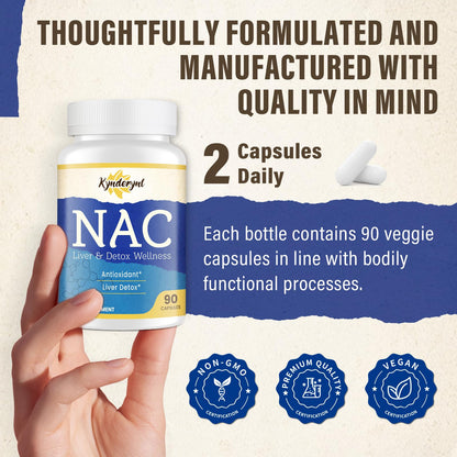 Kynderynl NAC Supplement 1000mg - High Dose NAC + Milk Thistle, Quercetin, Resveratrol, Glutathione - 90 Vegan Capsules