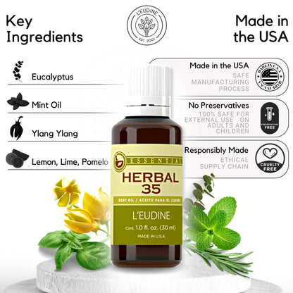 L’EUDINE Herbal 35 Essential Oil – Pack of 3, 1 fl oz – Eucalyptus & Mint