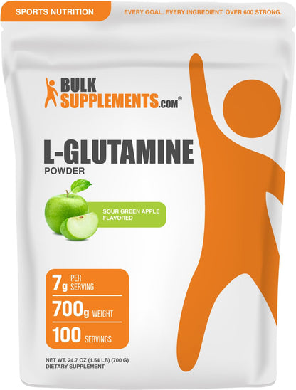 BulkSupplements.com L-Glutamine Powder – Sour Green Apple, 700g (1.5 lb) | 7 g Serving
