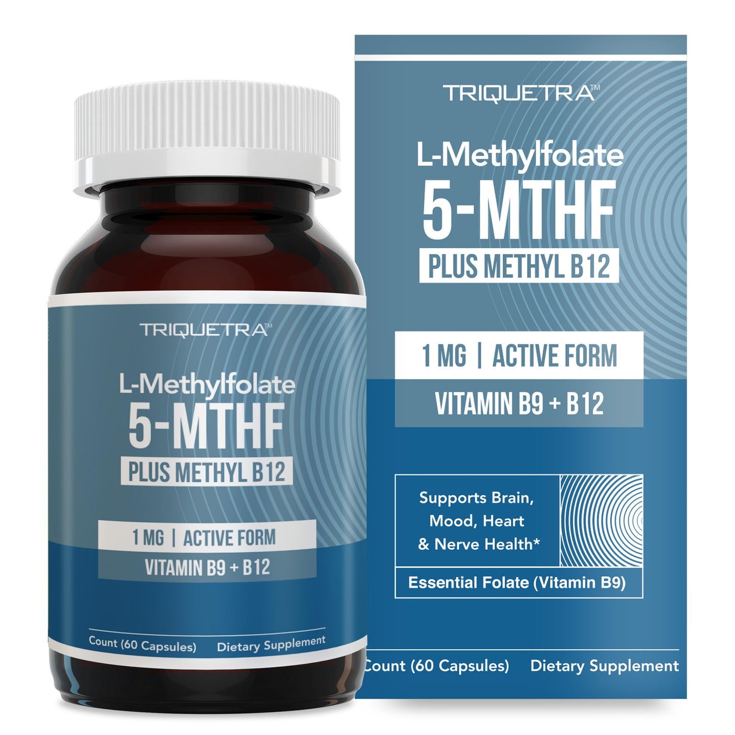 L-Methyl Folate 1000 mcg + Methyl B12 Cofactor – 5-MTHF (60 Servings)