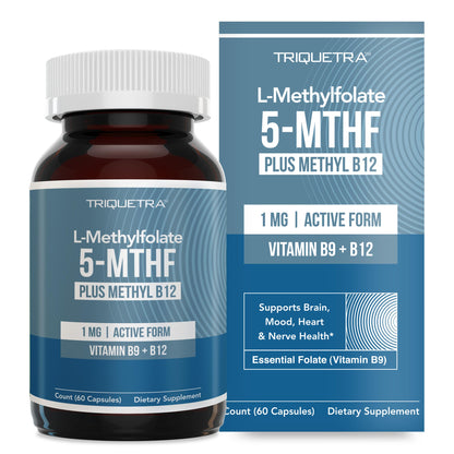 L-Methyl Folate 1000 mcg + Methyl B12 Cofactor – 5-MTHF (60 Servings)