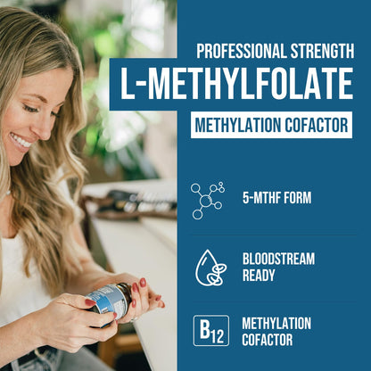 L-Methyl Folate 15mg + Methyl B12 Cofactor – High Potency, Bioactive 5-MTHF Form (60 Servings)