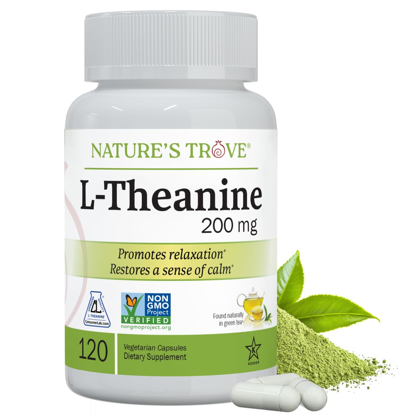 L-Theanine 200mg by Nature's Trove - 120 Vegetarian Capsules