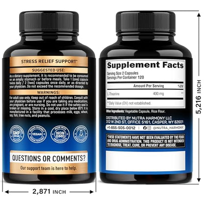 L Theanine 400 mg – Stress Relief, Relaxation & Sleep Support | Made in USA | 240 Vegan Capsules