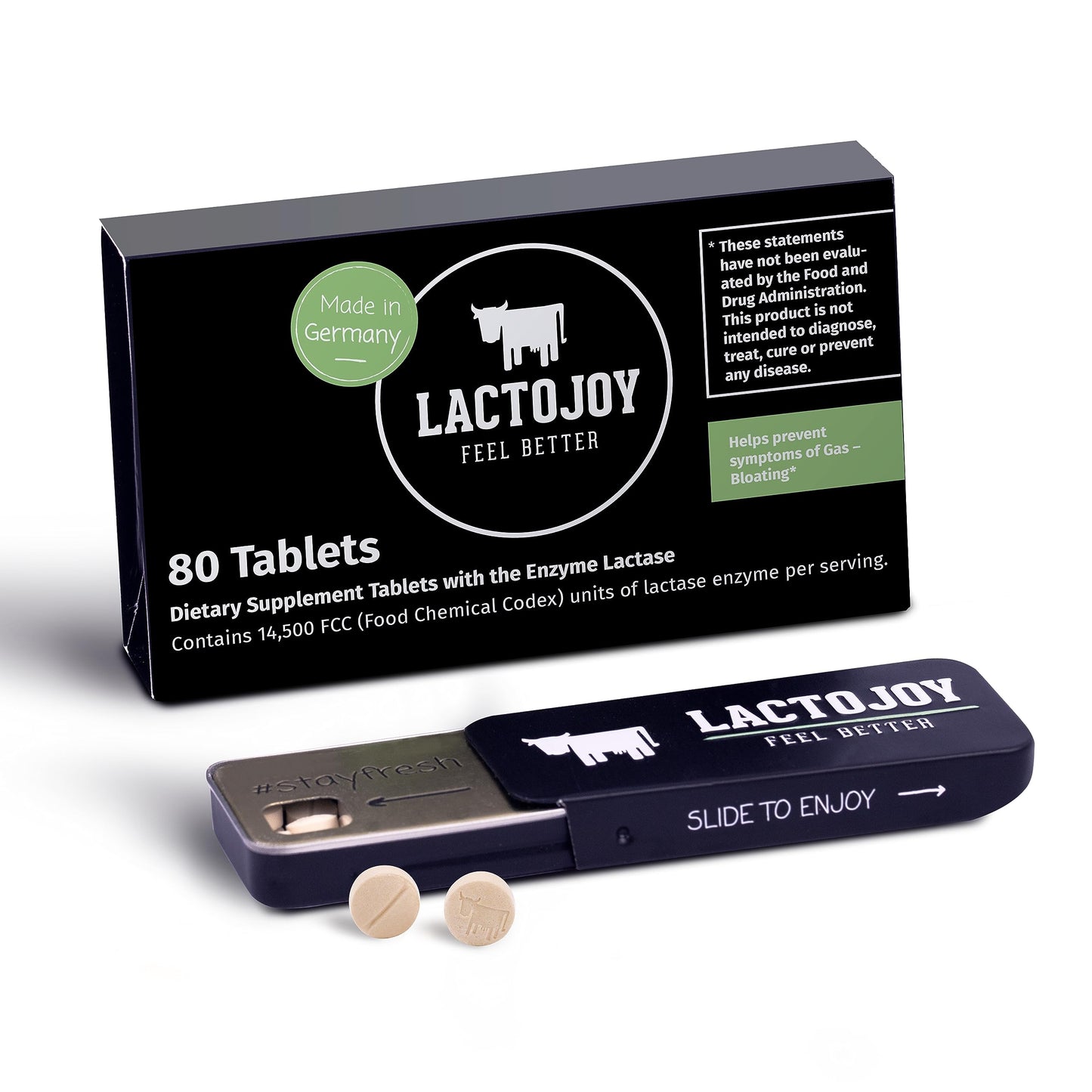 LactoJoy Lactase Pills 14,500 FCC – 80 Count | Ultra-Pure Lactase Enzymes for Lactose Intolerance