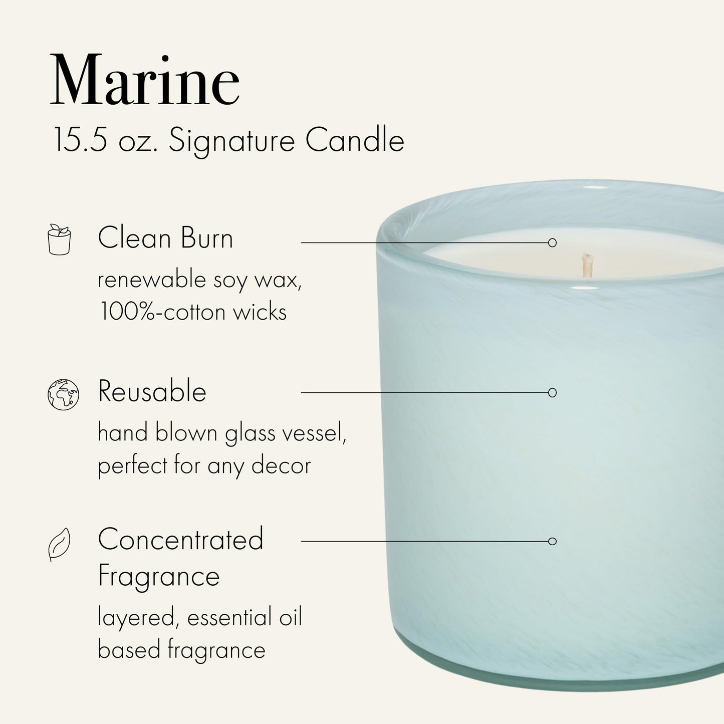LAFCO New York Signature Candle Marine – 15.5 oz, 2-Pack, 90-Hour Burn Time, Hand-Blown Glass Vessel