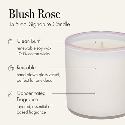 LAFCO New York Signature Candle – Blush Rose (15.5 oz, 90-Hour Burn Time)