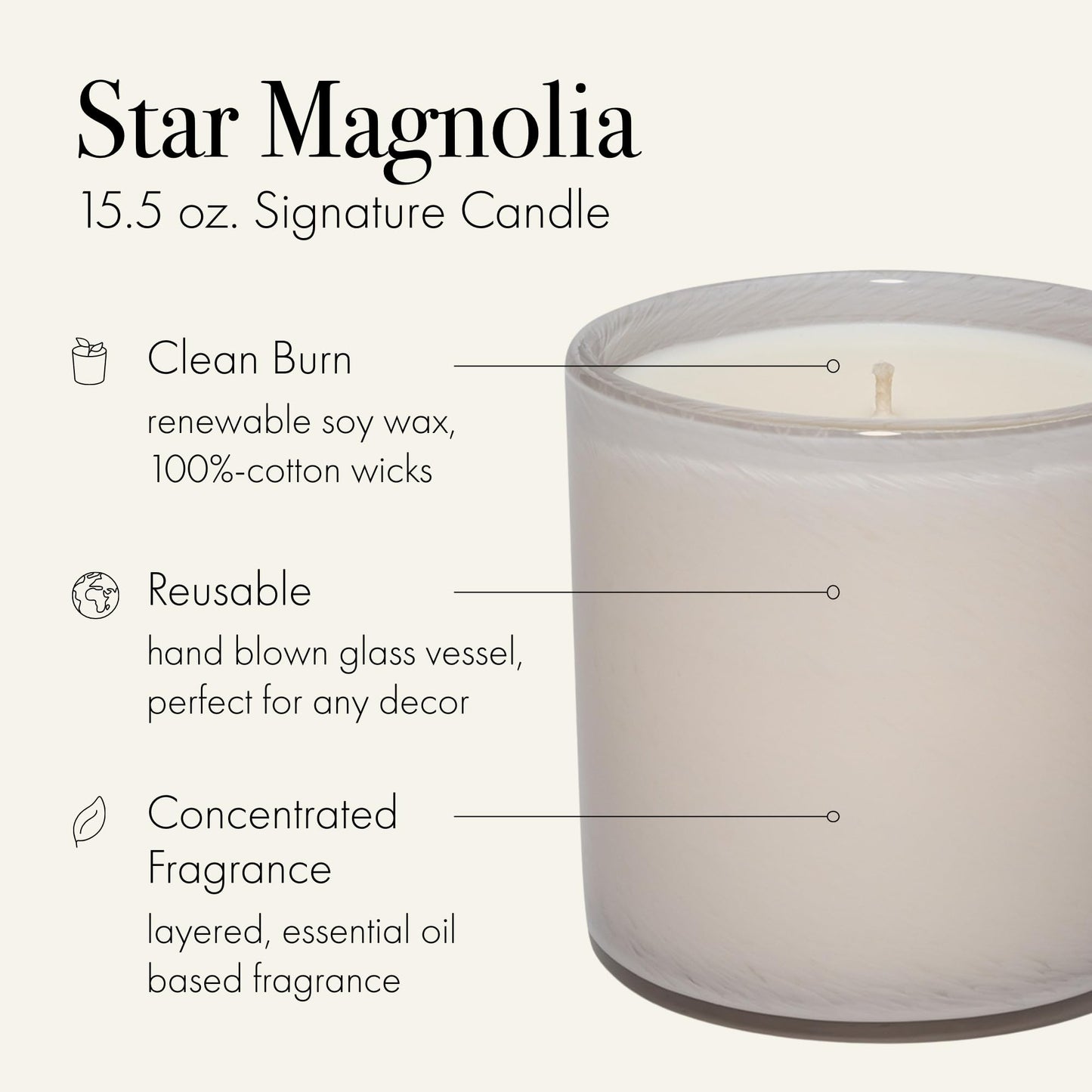 LAFCO New York Signature Candle Star Magnolia - 15.5 oz, 90-Hour Burn, USA Made