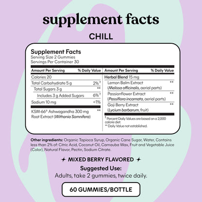 Lemme Chill Stress Relief Gummies - 300mg KSM-66 Ashwagandha, Gluten-Free, Non-GMO, Mixed Berry (60 Count)