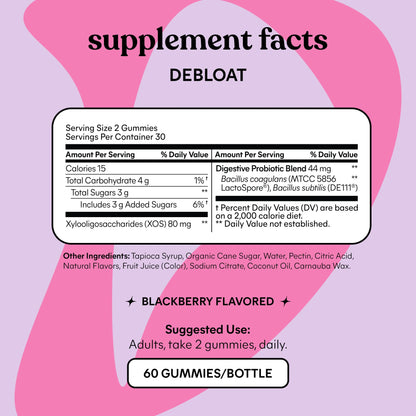 Lemme Debloat Digestive & Gut Health Gummies with 2 Clinically Studied Probiotics & Prebiotic | 60 Count