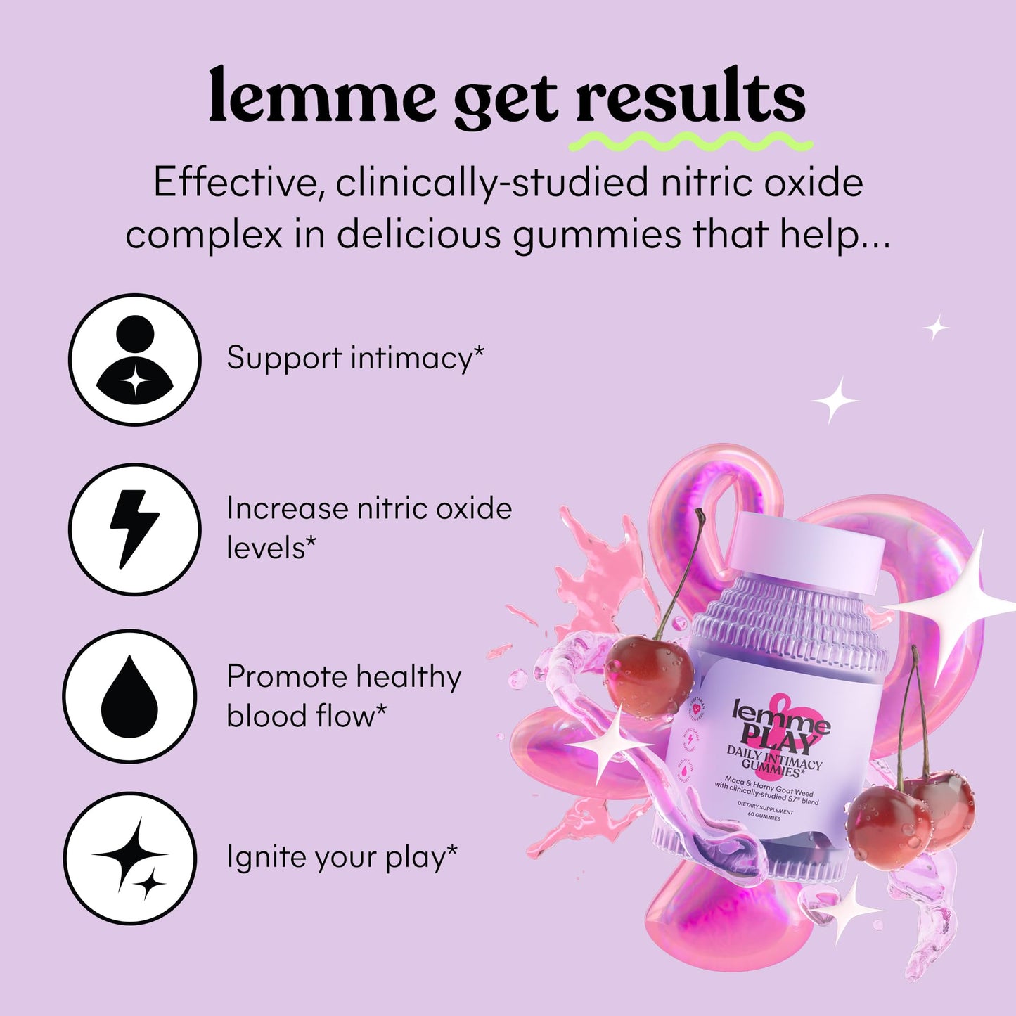 Lemme Play Intimacy Gummies – S7 Nitric Oxide, Maca & Goat Weed (Cherry, 60 ct)