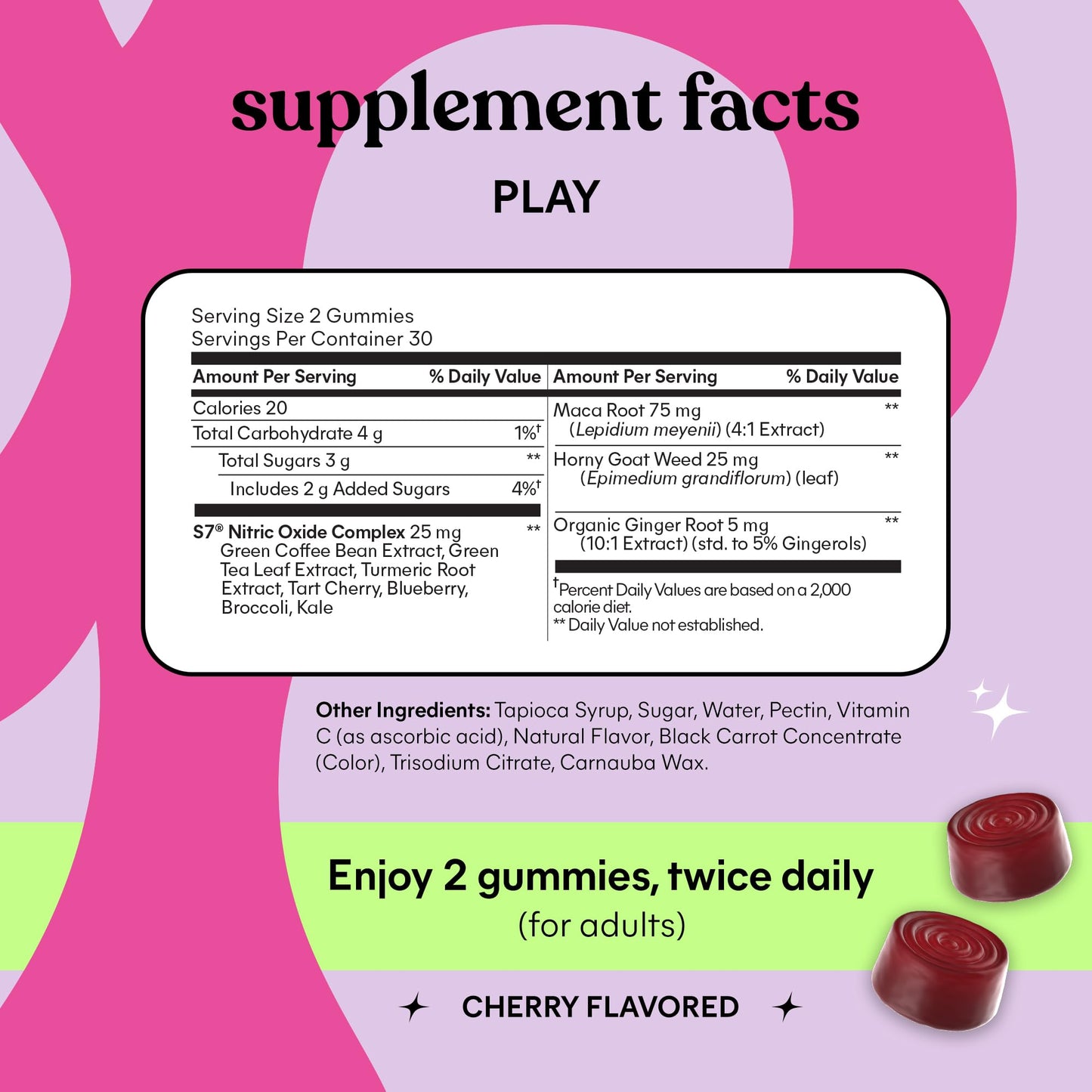 Lemme Play Intimacy Gummies – S7 Nitric Oxide, Maca & Goat Weed (Cherry, 60 ct)