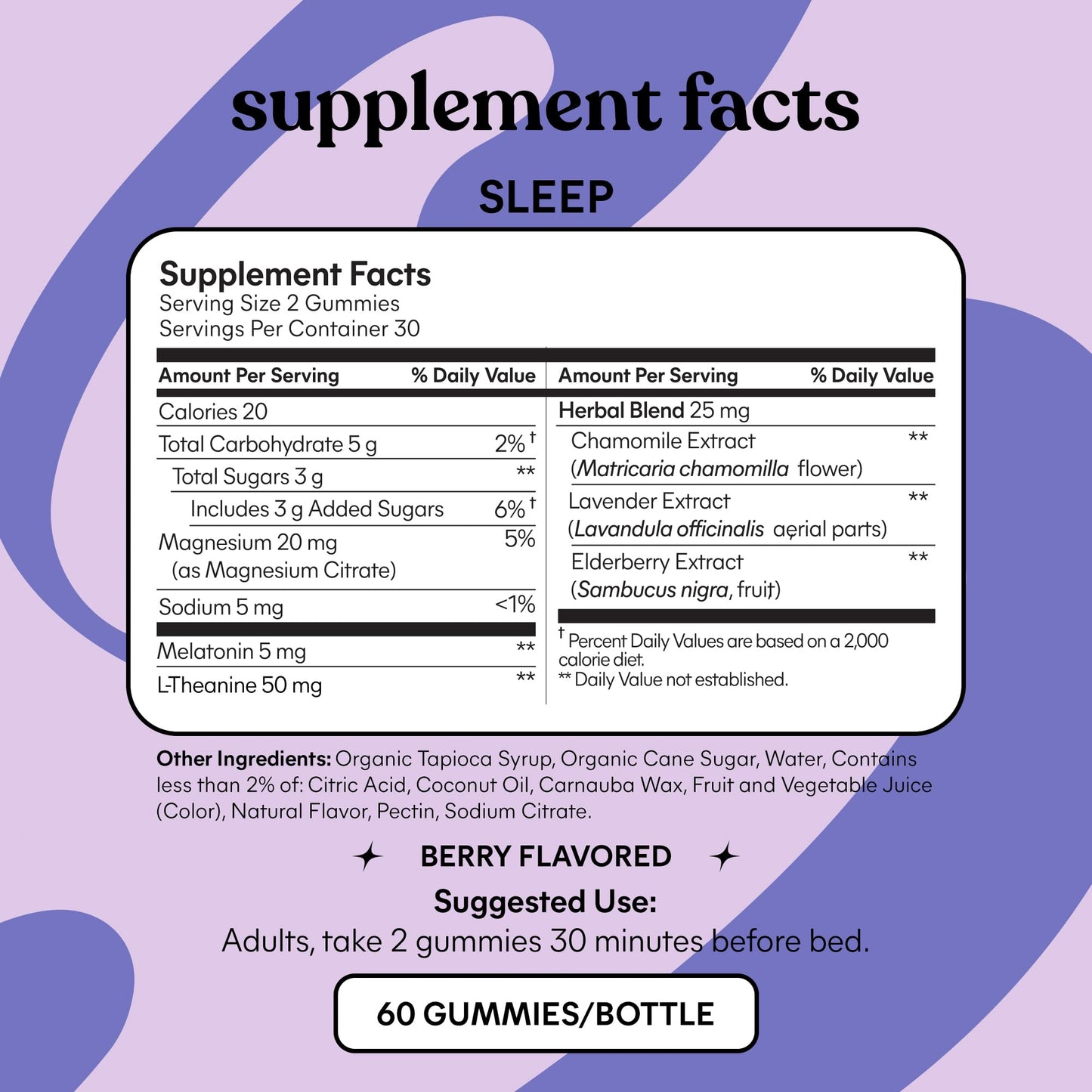 Lemme Sleep Gummies – 5mg Melatonin, Magnesium, L-Theanine, Chamomile & Lavender (60 Count) – Berry