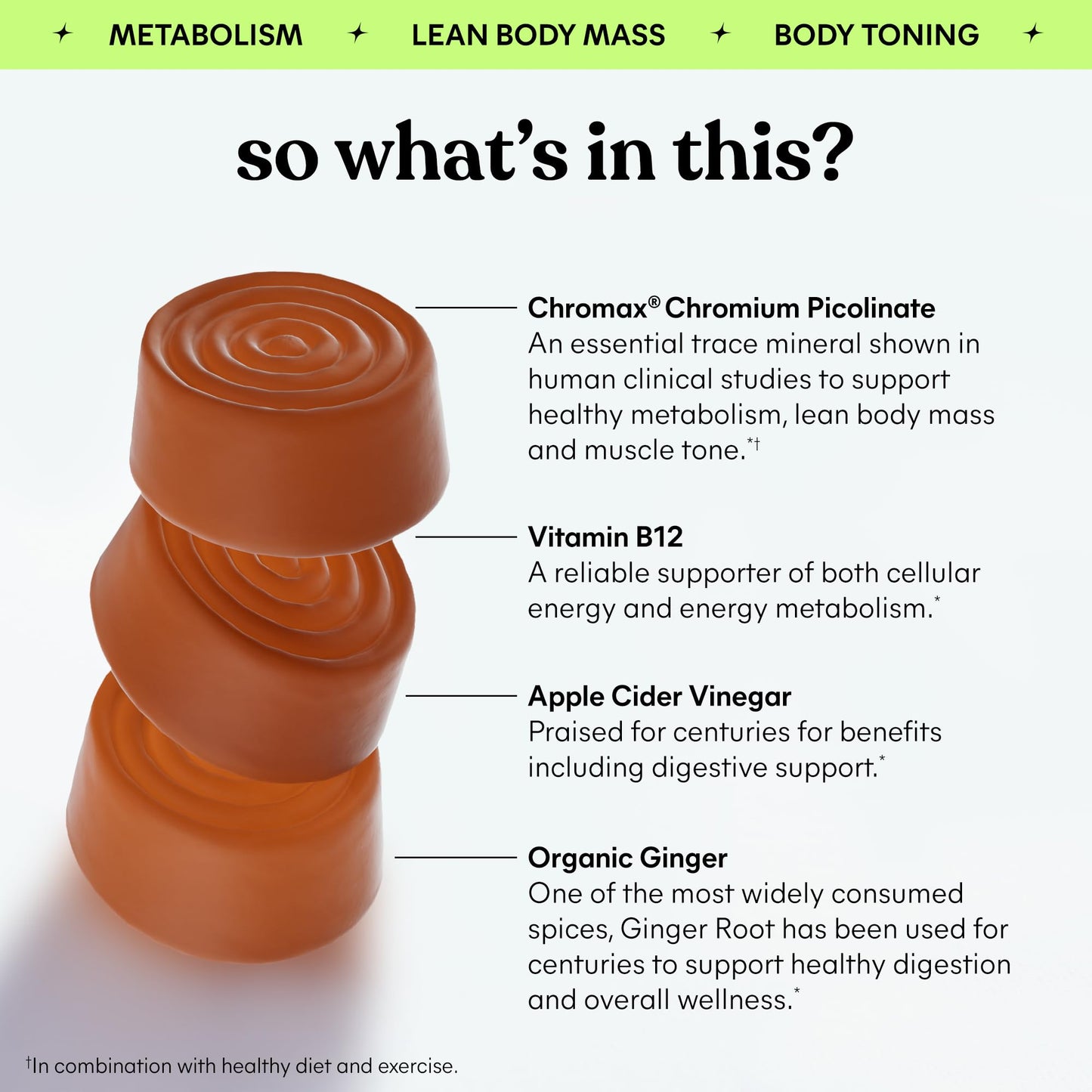Lemme Tone Metabolism Gummies – Apple Cider Vinegar, Chromium Picolinate, B12, Ginger | Watermelon Apple Flavor (30-Day Supply)