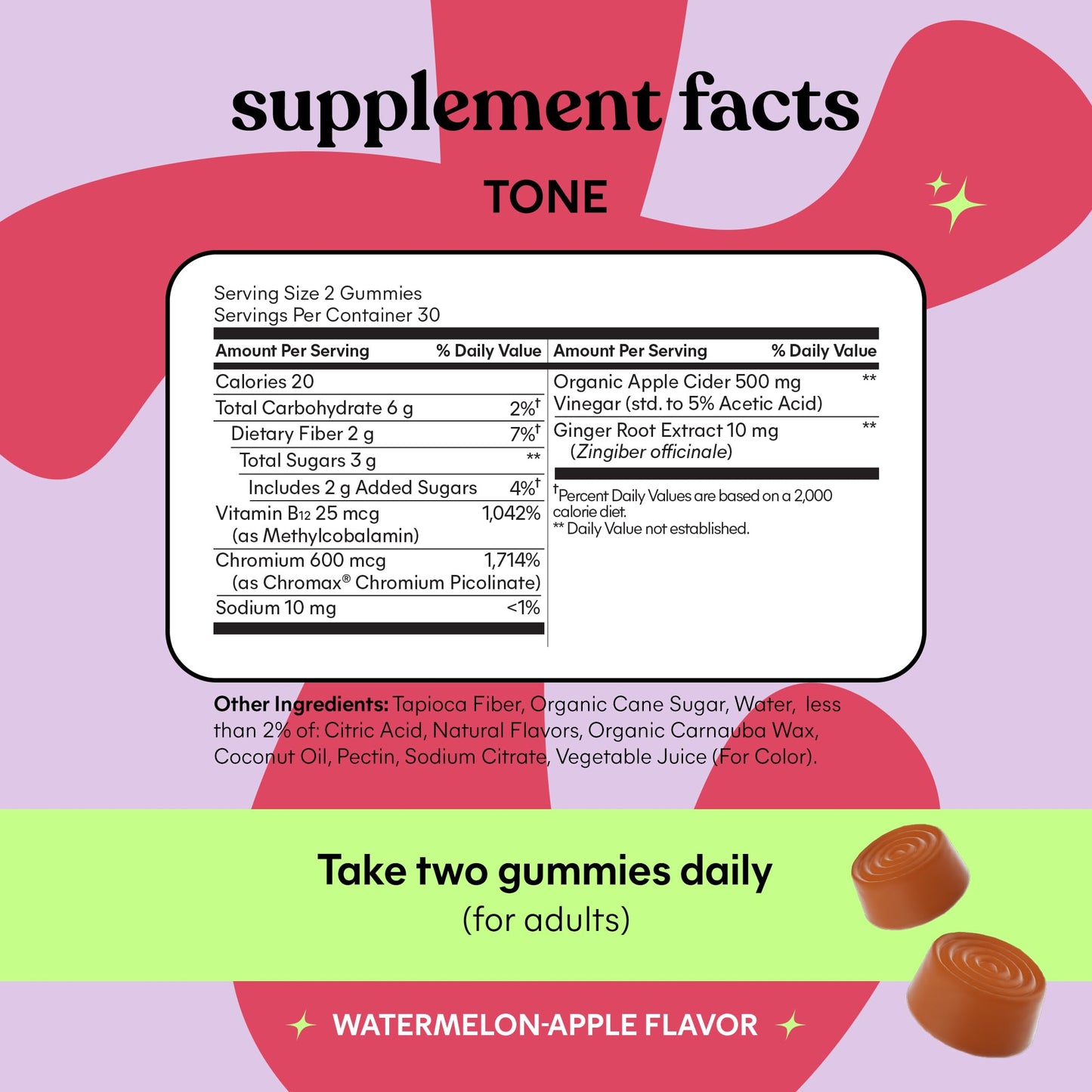 Lemme Tone Metabolism Gummies – Apple Cider Vinegar, Chromium Picolinate, B12, Ginger | Watermelon Apple Flavor (30-Day Supply)