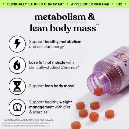 Lemme Tone Metabolism Gummies – Apple Cider Vinegar, Chromium Picolinate, B12, Ginger | Watermelon Apple Flavor (30-Day Supply)