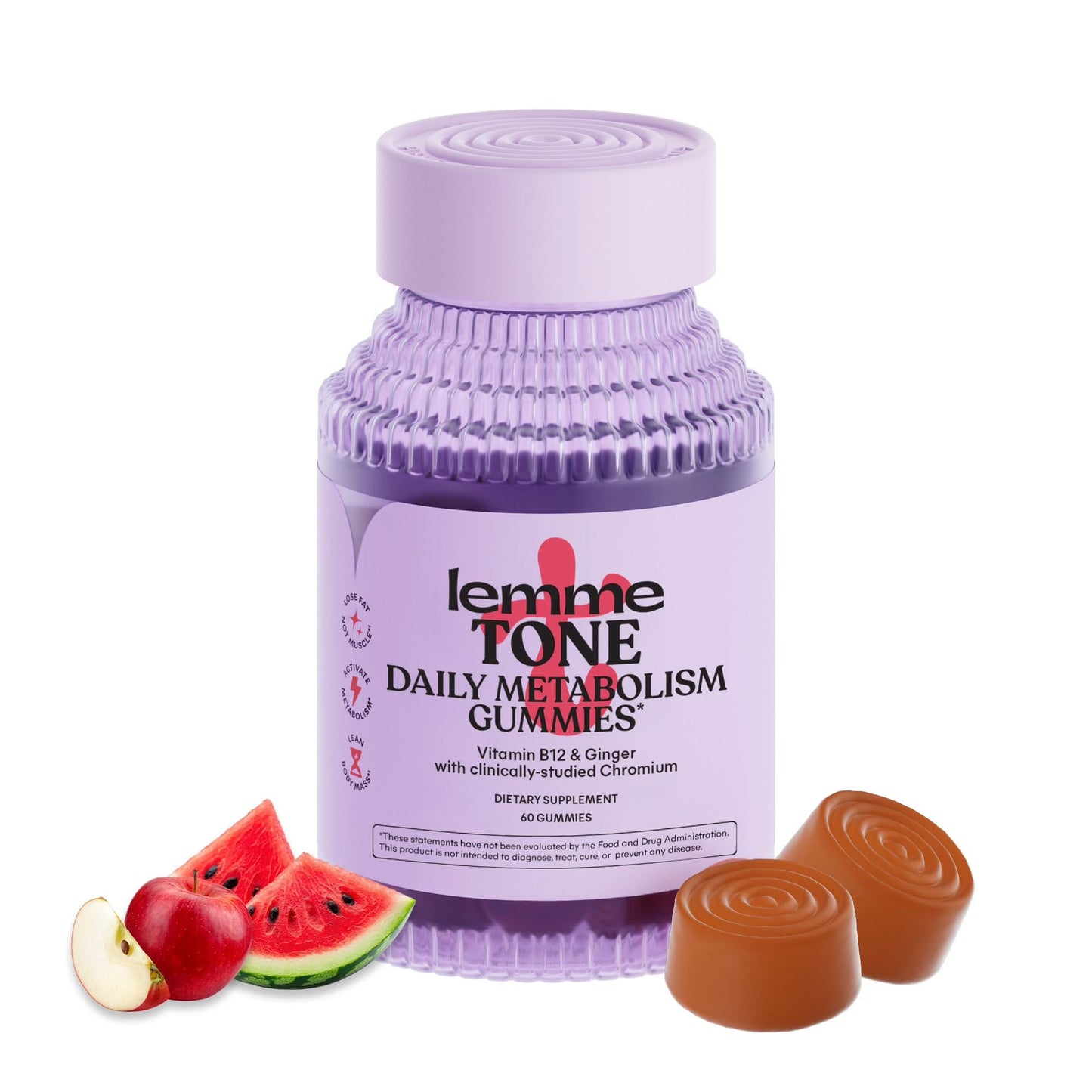 Lemme Tone Metabolism Gummies – Apple Cider Vinegar, Chromium Picolinate, B12, Ginger | Watermelon Apple Flavor (30-Day Supply)