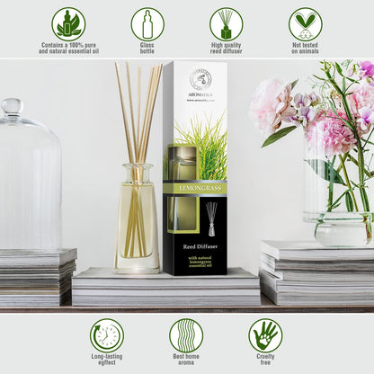 Lemongrass Oil Diffuser - Scented Reed Diffuser - Alcohol Free - Gift Set - Best for Aromatherapy - Room Air Freshener