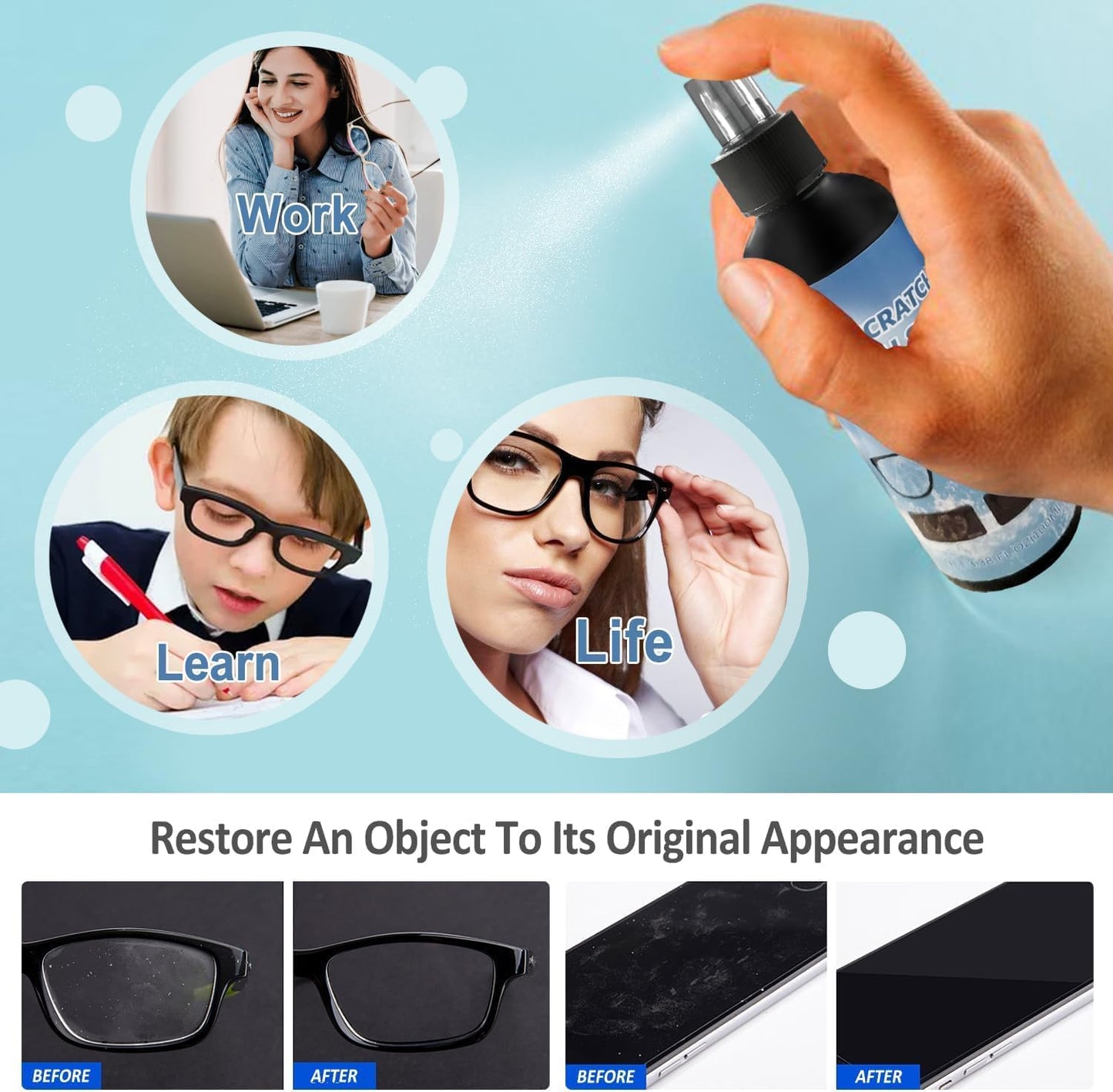 3Pcs Lens Scratch Remover Spray for Glasses – 100ml Eyeglass Repair Fluid