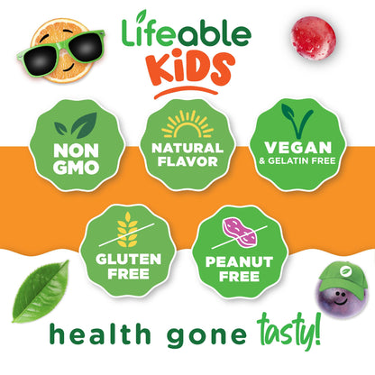 Lifeable Kids Vitamin D3 K2 Gummies - 1000 IU D3, 100 mcg K2 - 60 Gummies