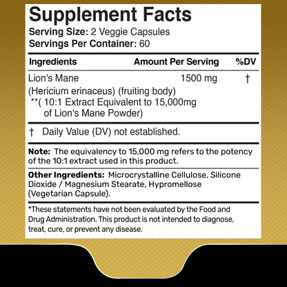Lion's Mane Supplement Capsules - 120 Count | Cognitive & Immune Support